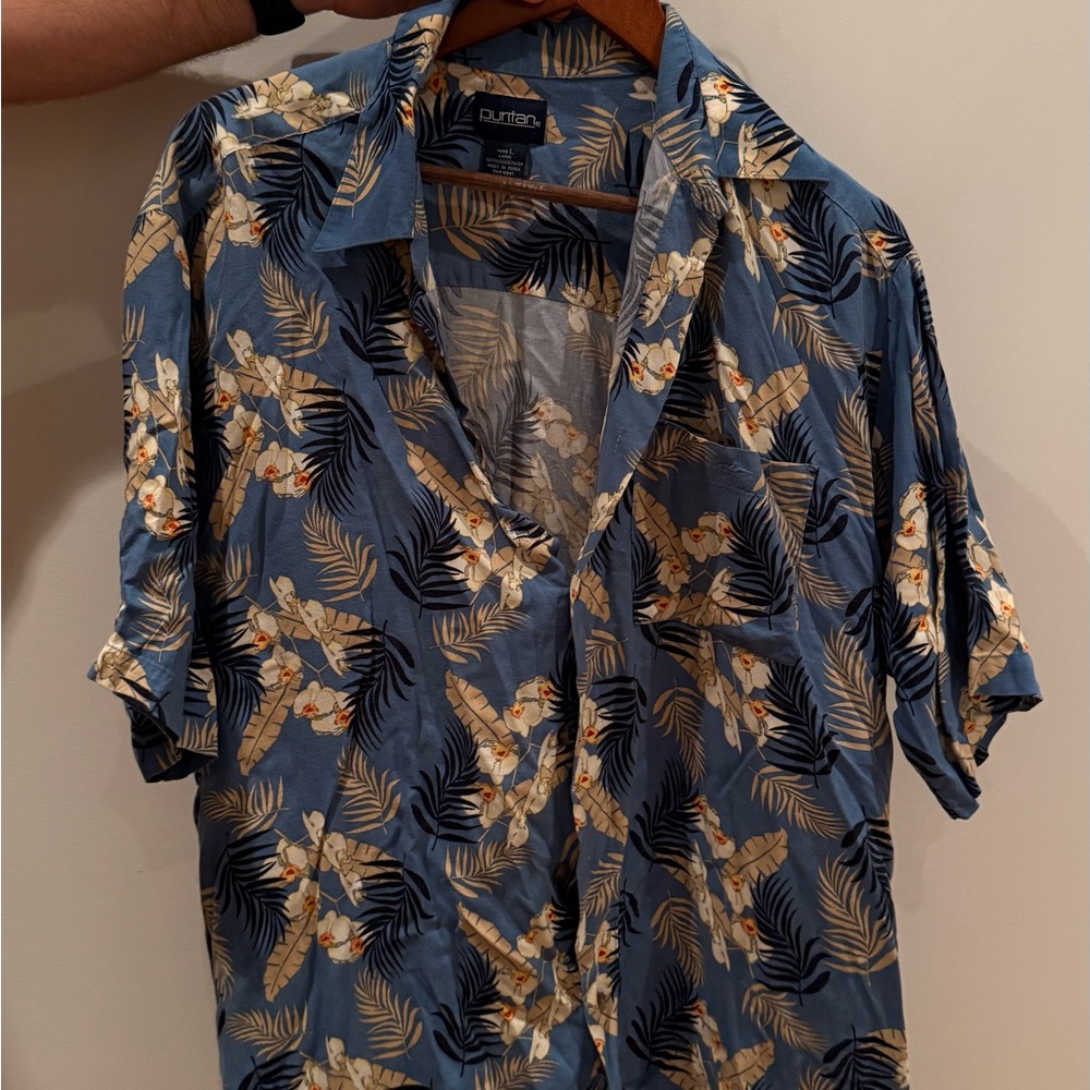 Puritan Blue Tropical Print Men's Shirt